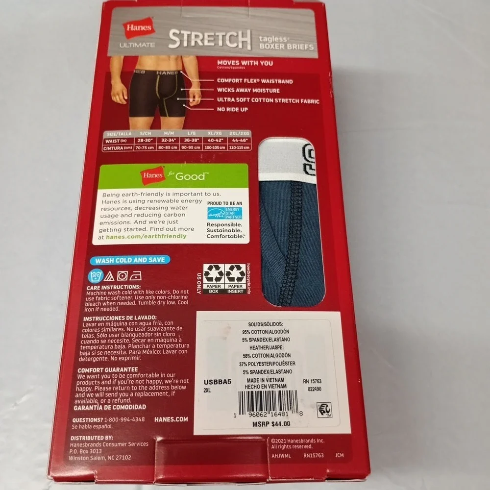 NEW Hanes Ultimate Men's‎ Stretch Boxer Briefs, 5-Pack Size 2XL XXL Multicolor
